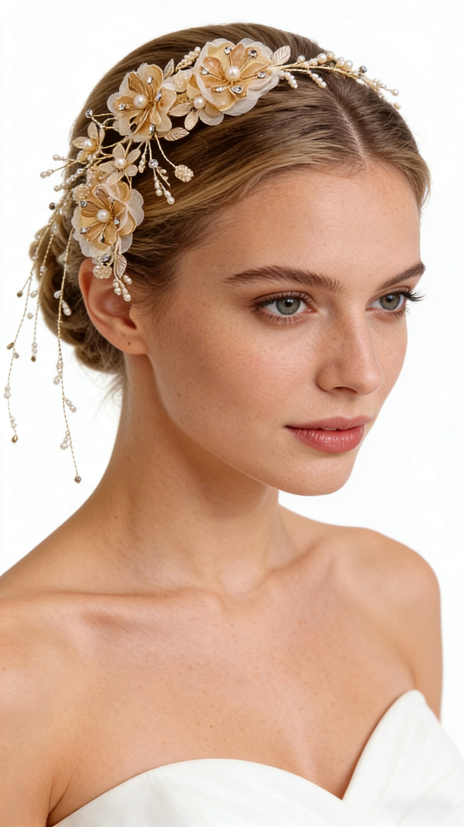 Elysian Handwoven Golden Tassel Floral Cascade Bridal Hair Clip - MOGHANT