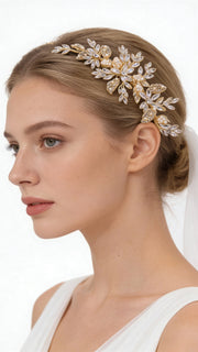 Elysian Handwoven Timeless Pearl & Crystal Majesty Bridal Hair Comb - MOGHANT