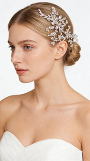 Elysian Handwoven Crystal Leaf Cascade Bridal Hair Clip - MOGHANT