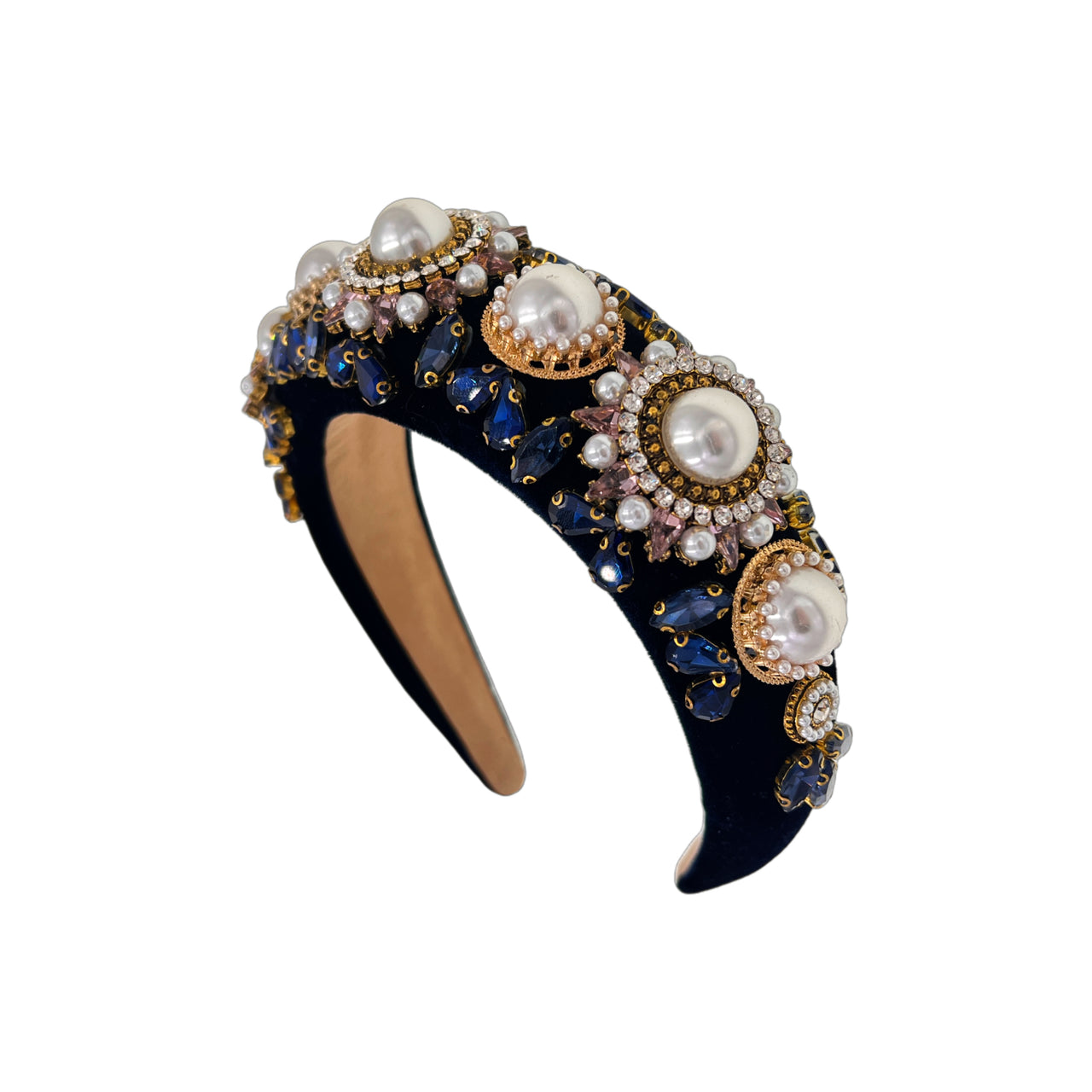Velvet Bloom · Sapphire & Pearl Baroque Headband