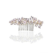 Elysian Handwoven Minimal Pearl Blossom Bridal Hair Comb - MOGHANT