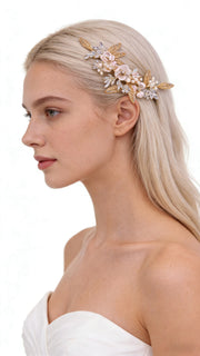Elysian Handwoven Vintage Metal Crystal Bloom Bridal Hair Clip - MOGHANT