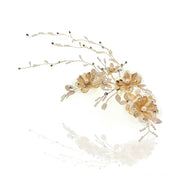 Elysian Handwoven Golden Tassel Floral Cascade Bridal Hair Clip - MOGHANT