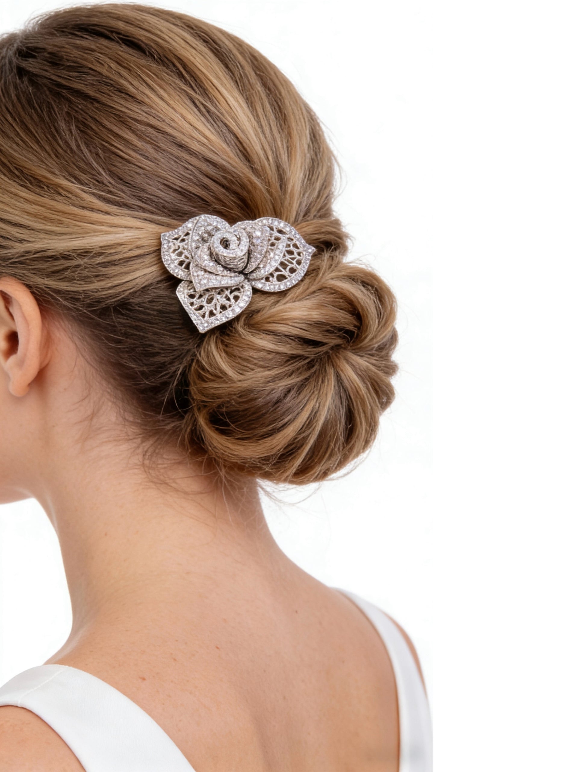 Lumina Layered Rose Micro Pavé Bridal Hair Comb - MOGHANT
