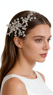 Elysian Handwoven Crystal Leaf Cascade Bridal Hair Clip - MOGHANT