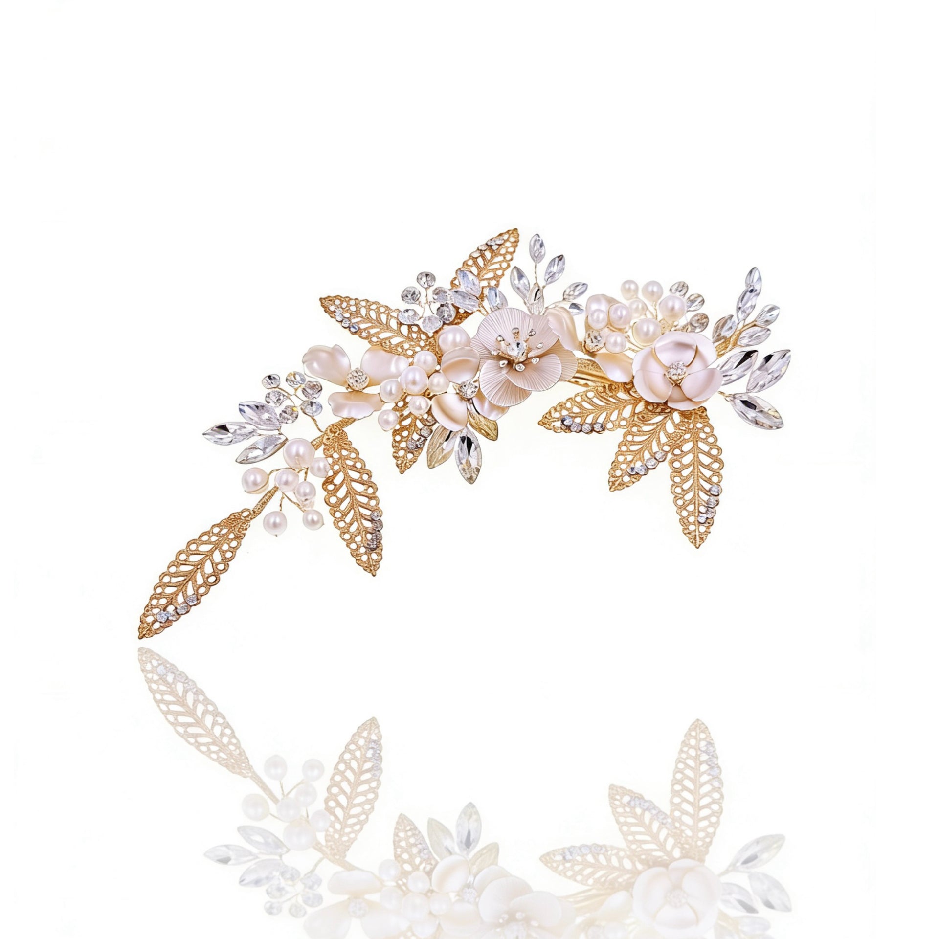 Elysian Handwoven Vintage Metal Crystal Bloom Bridal Hair Clip - MOGHANT