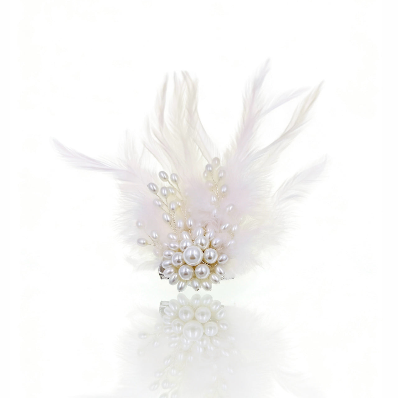 Elysian Handwoven Pearl Feather Opulence Brooch & Hair Clip