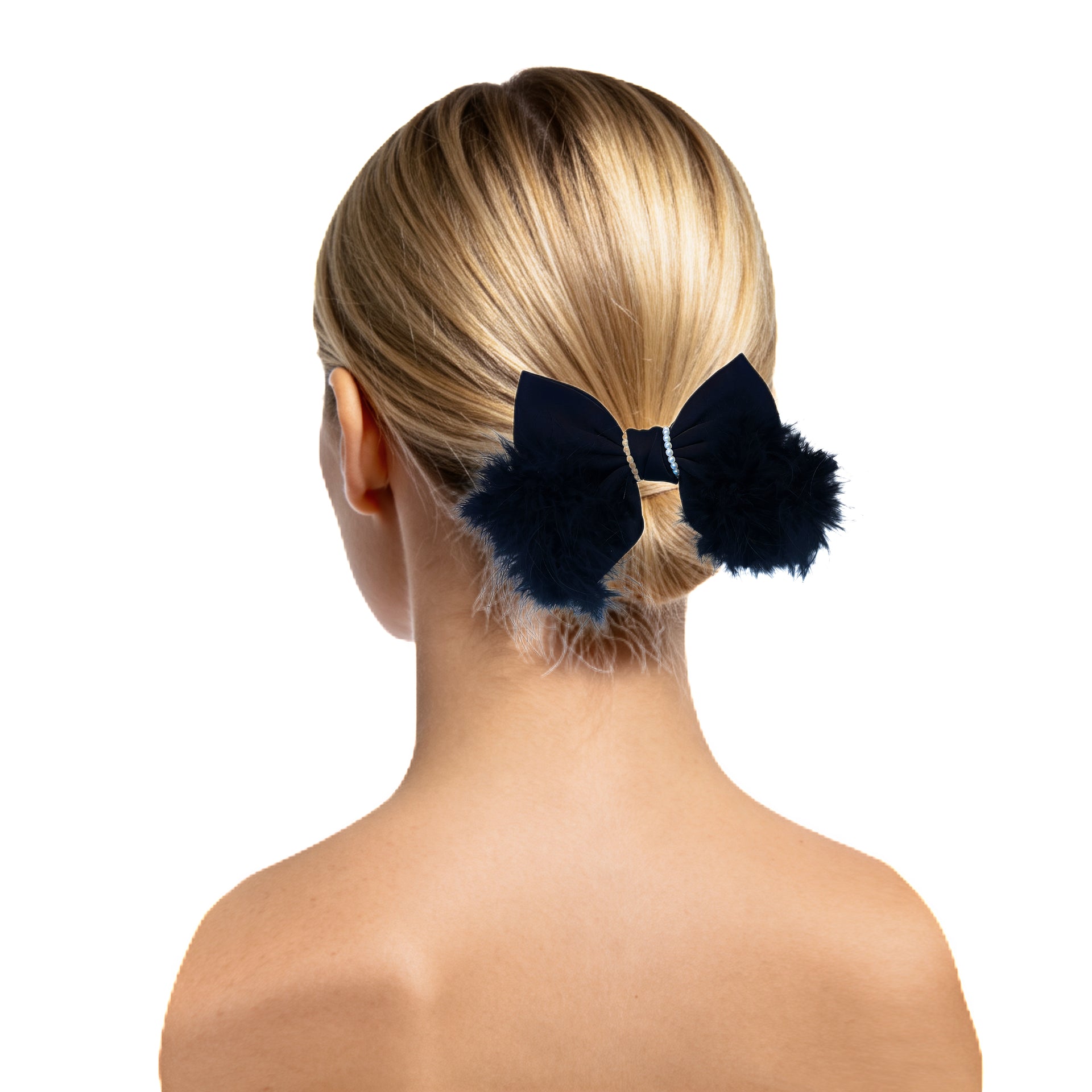 Perla Plume Satin Ostrich Bow Barrette - MOGHANT