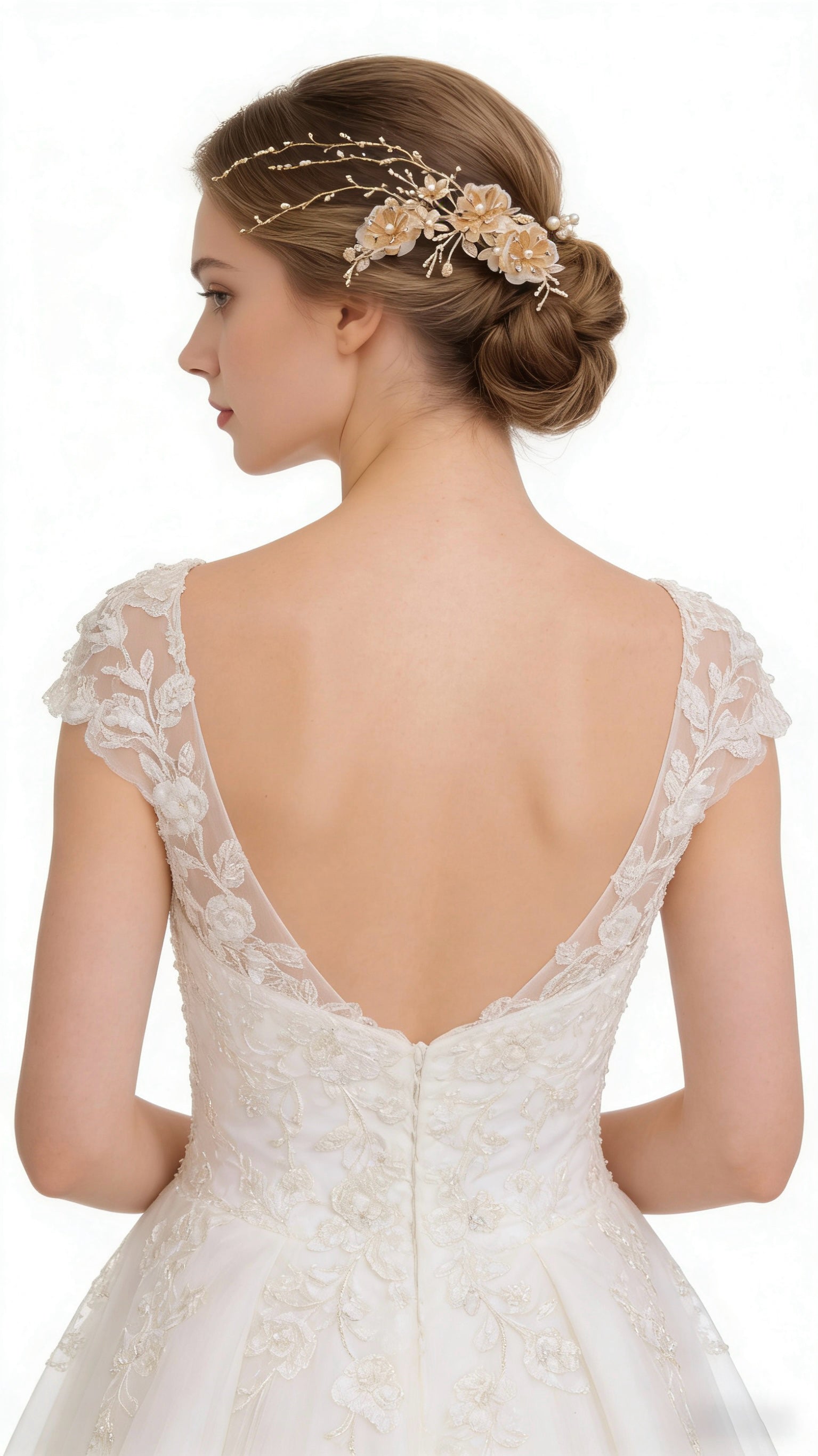 Elysian Handwoven Golden Tassel Floral Cascade Bridal Hair Clip - MOGHANT