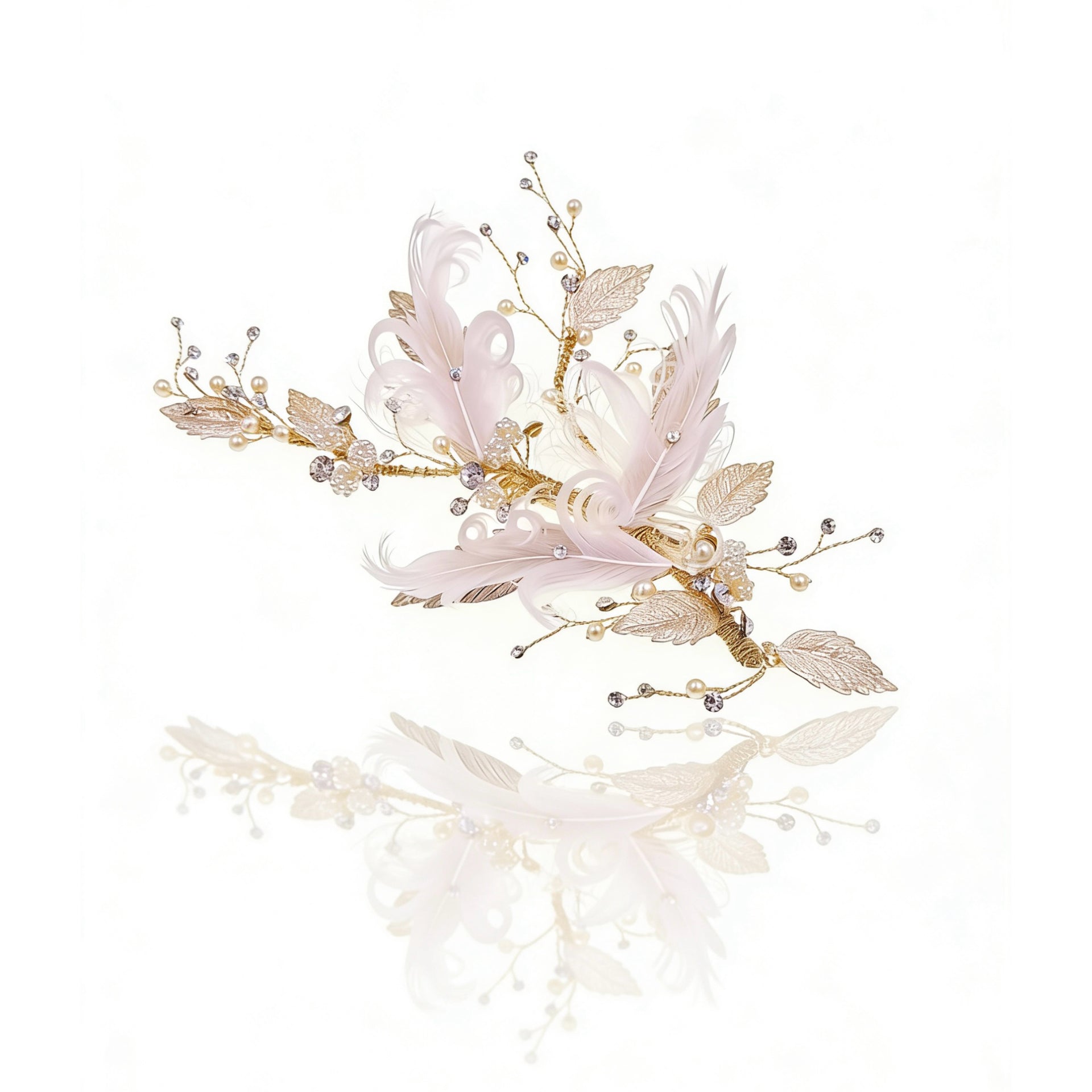 Elysian Handwoven Royal Feather Foliage Bridal Hair Clip - MOGHANT