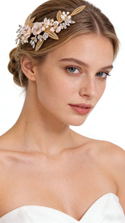 Elysian Handwoven Vintage Metal Crystal Bloom Bridal Hair Clip - MOGHANT