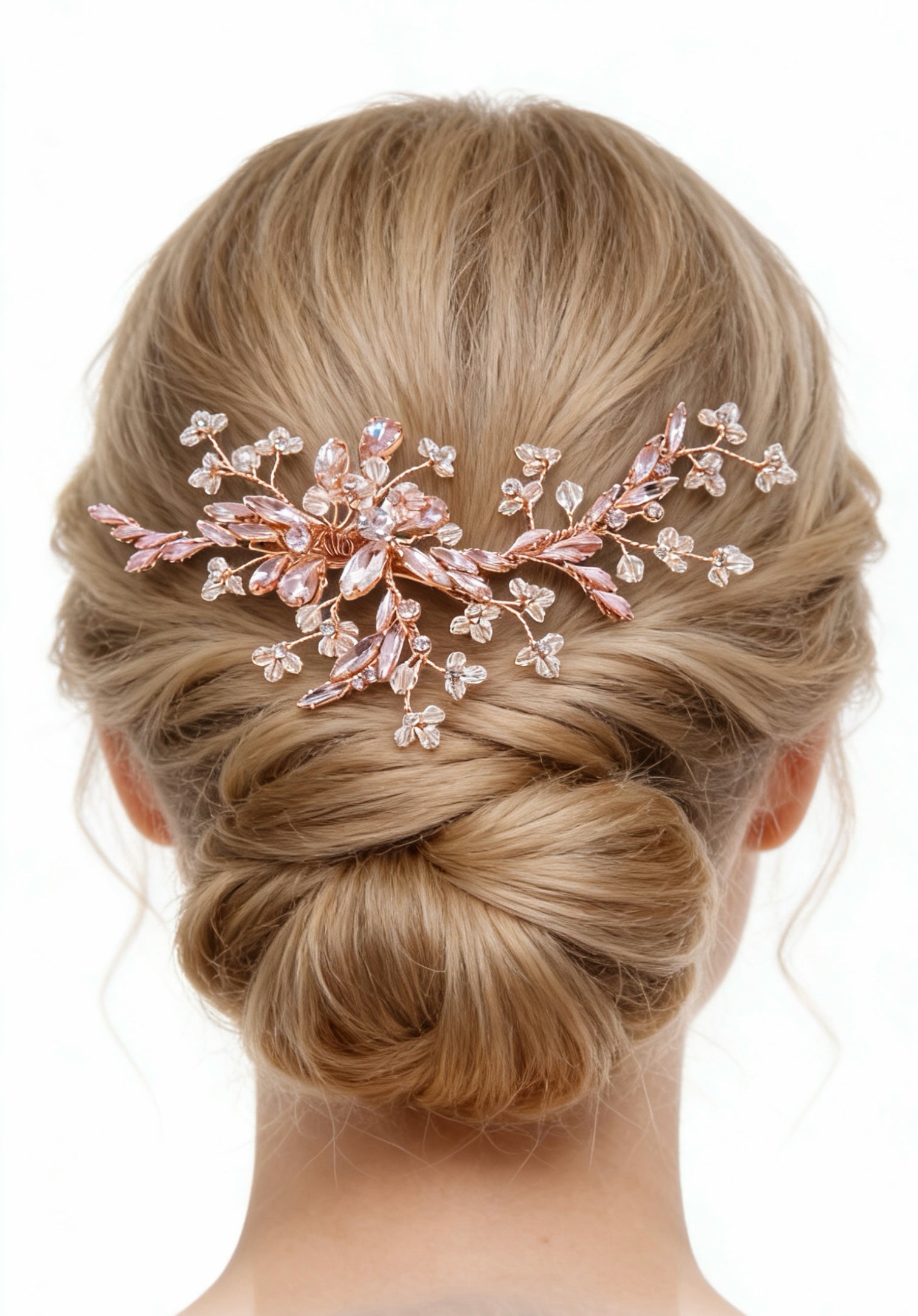 Elysian Handwoven Rosé Crystal Vine Bridal Hair Clip - MOGHANT