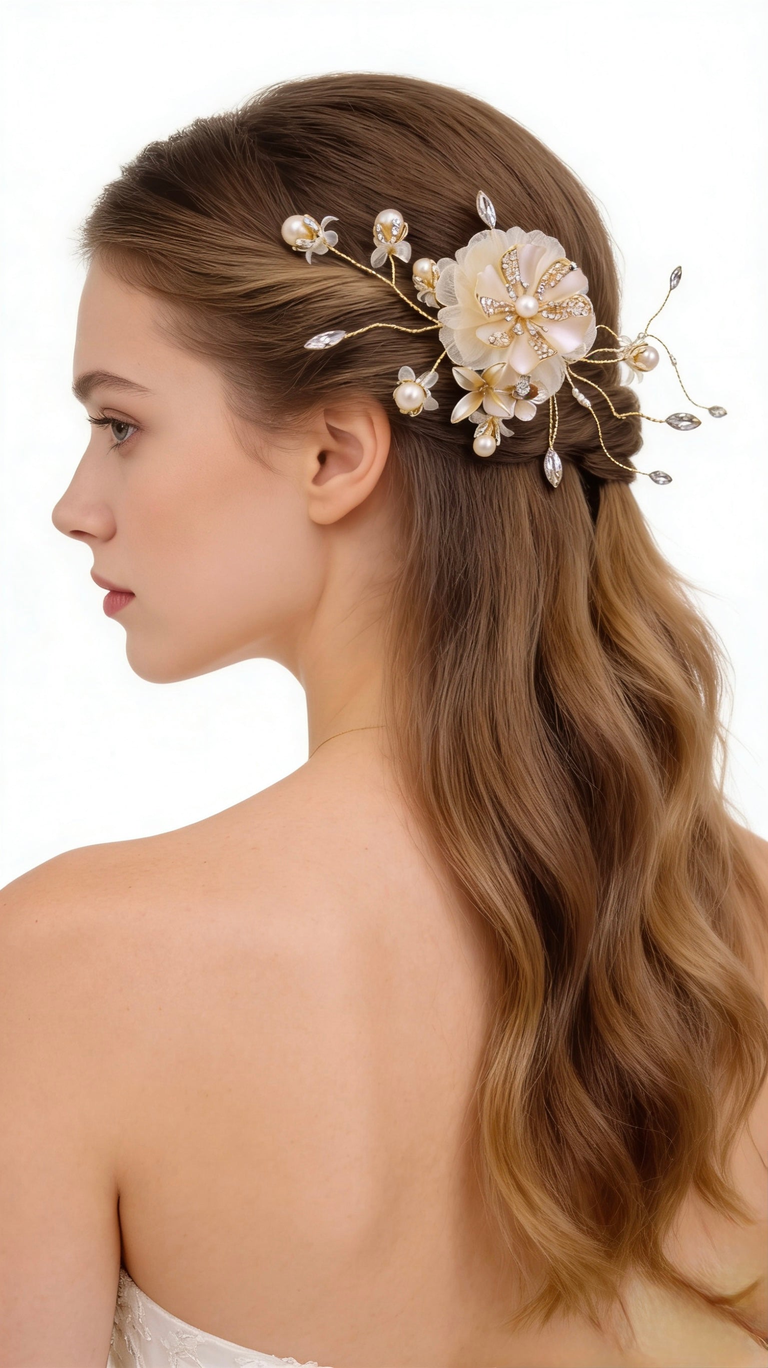 Elysian Handwoven Silk Pearl Crystal Opulence Bridal Hair Clip - MOGHANT