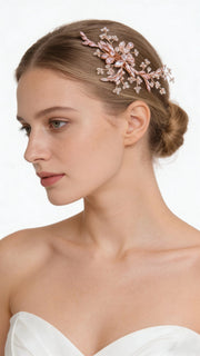 Elysian Handwoven Rosé Crystal Vine Bridal Hair Clip - MOGHANT