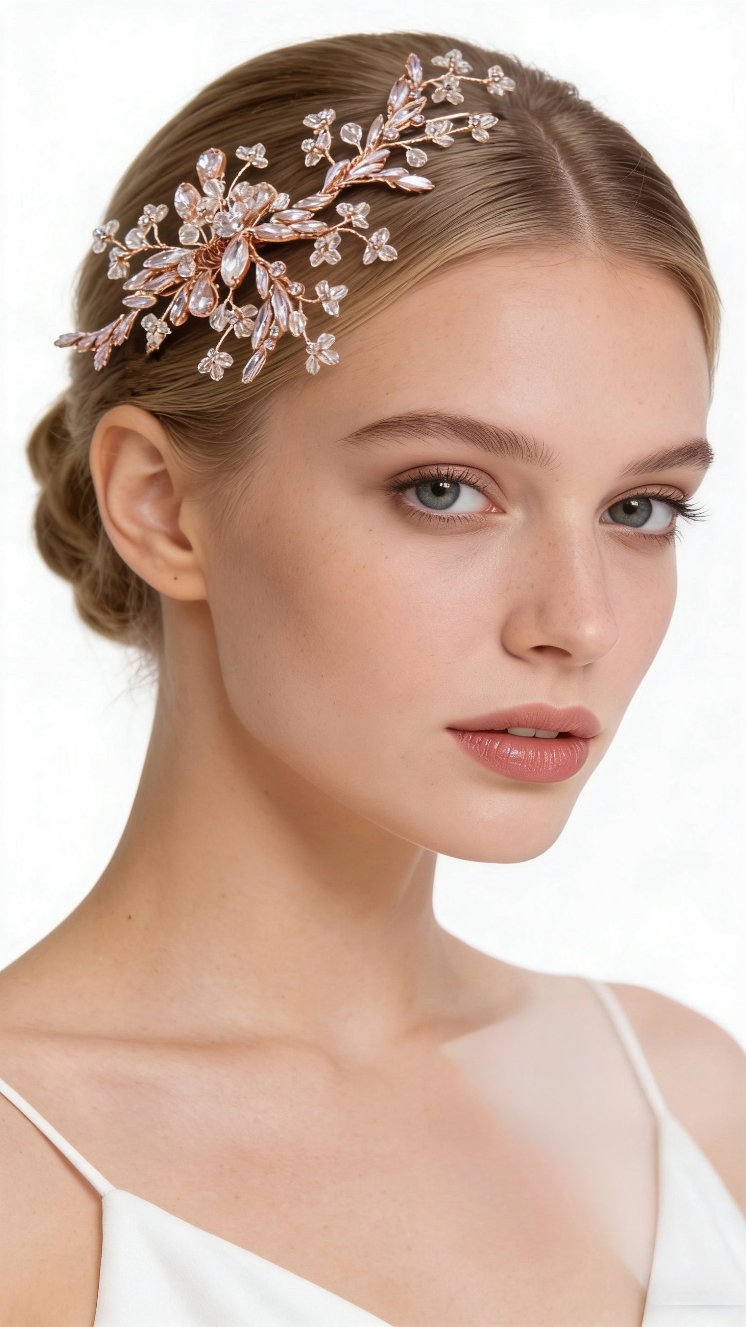 Elysian Handwoven Rosé Crystal Vine Bridal Hair Clip - MOGHANT