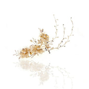 Elysian Handwoven Golden Tassel Floral Cascade Bridal Hair Clip - MOGHANT