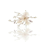 Elysian Handwoven Textured Floral Pearl Whisper Bridal Hair Clip - MOGHANT