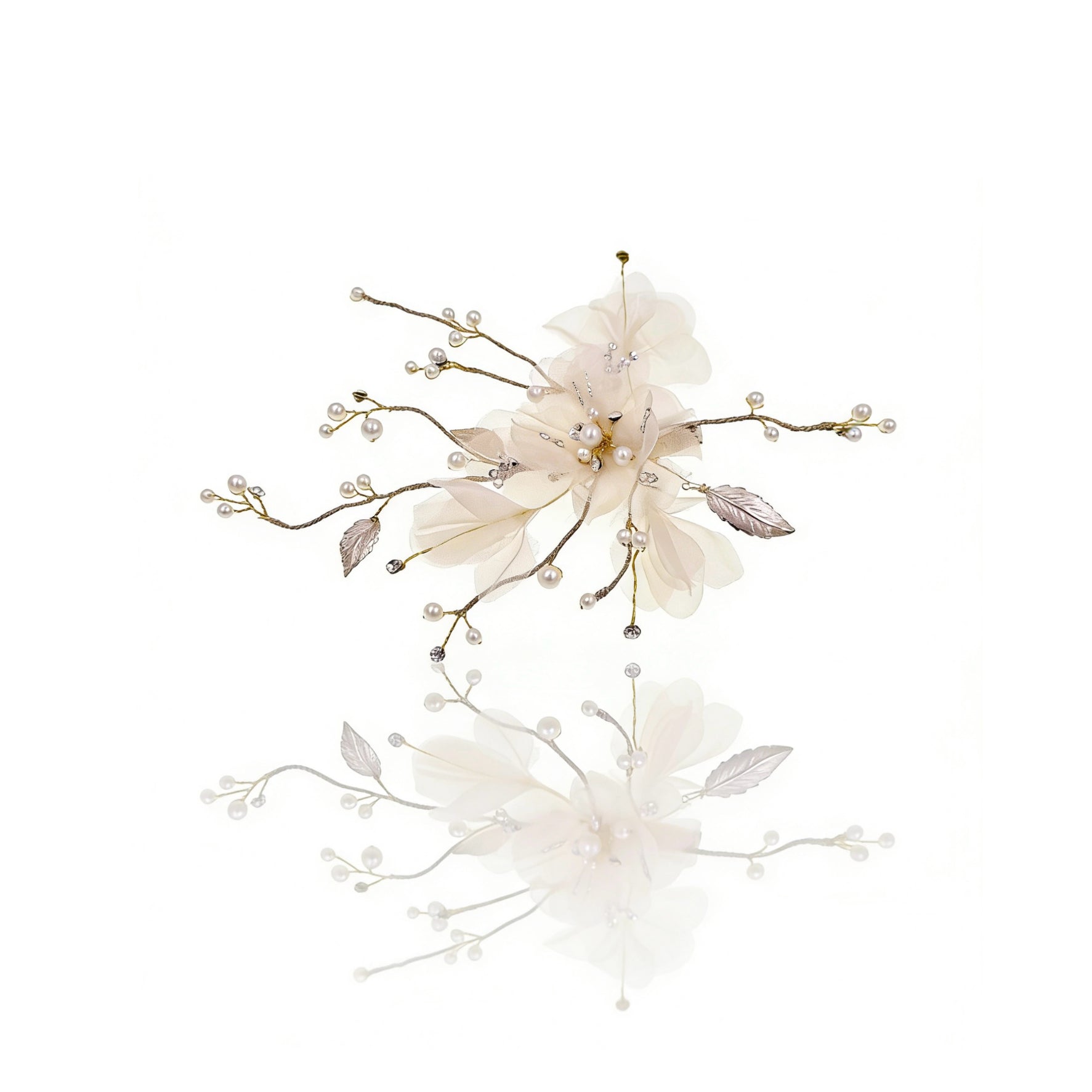 Elysian Handwoven Textured Floral Pearl Whisper Bridal Hair Clip - MOGHANT