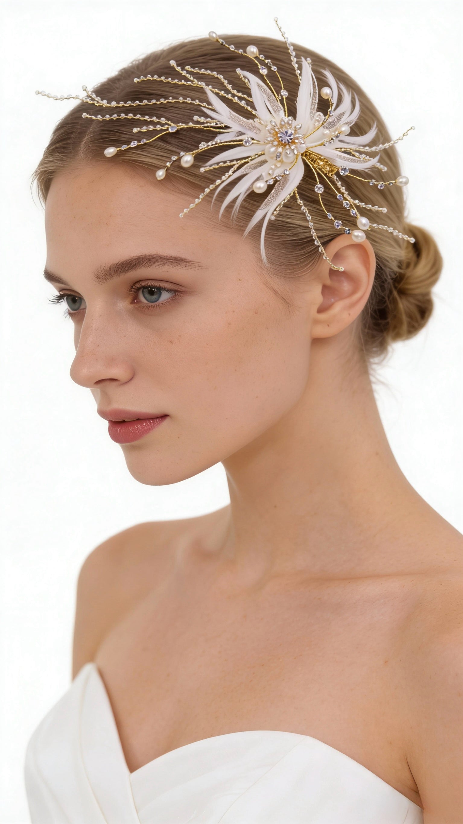 Elysian Handwoven Pearl Feather Radiance Bridal Hair Clip - MOGHANT