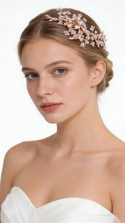 Elysian Handwoven Rosé Crystal Vine Bridal Hair Clip - MOGHANT