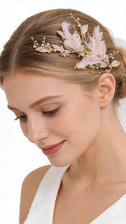 Elysian Handwoven Royal Feather Foliage Bridal Hair Clip - MOGHANT