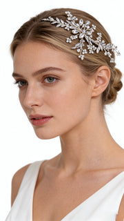 Elysian Handwoven Crystal Leaf Cascade Bridal Hair Clip - MOGHANT