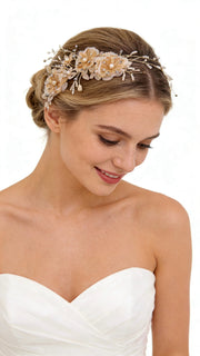 Elysian Handwoven Golden Tassel Floral Cascade Bridal Hair Clip - MOGHANT