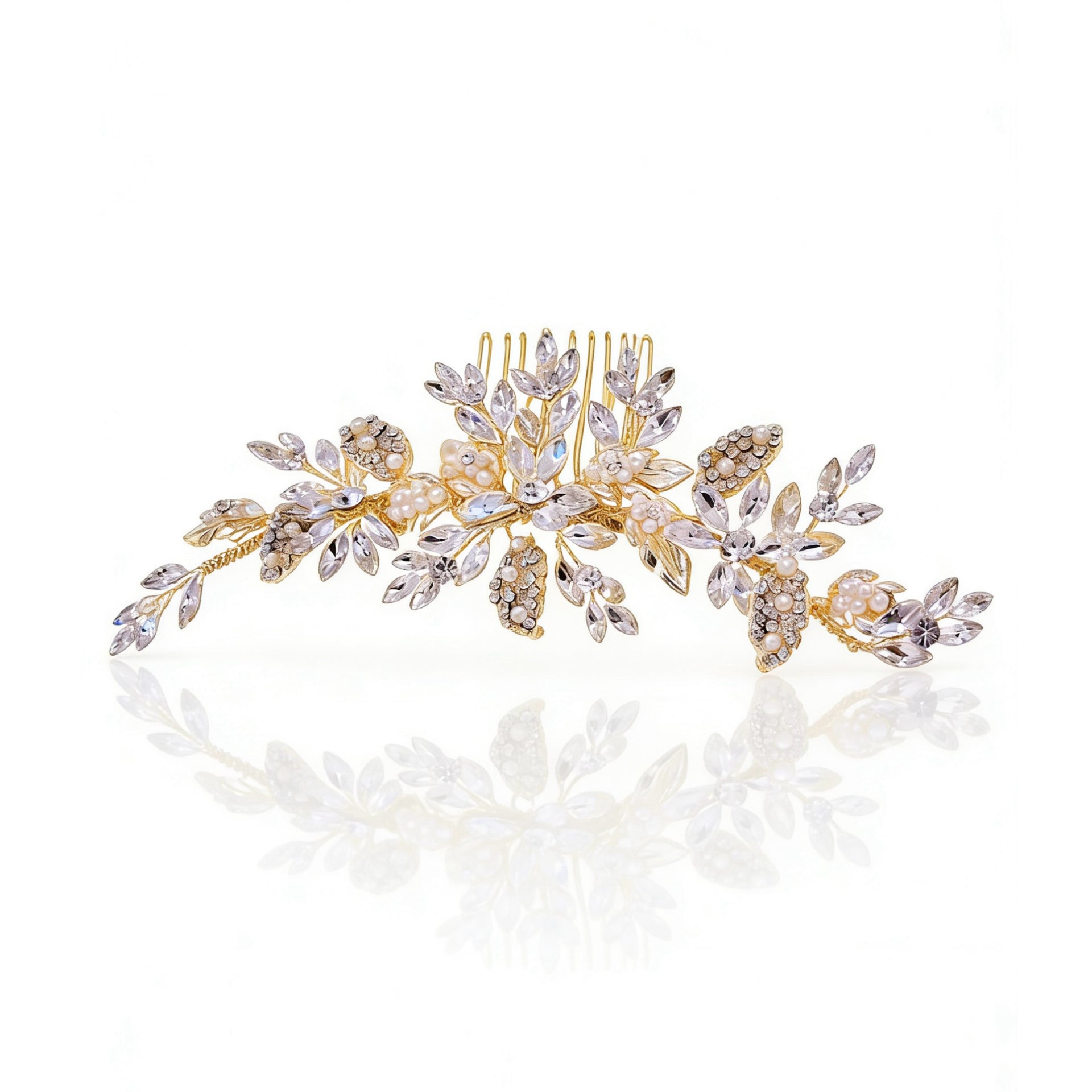 Elysian Handwoven Timeless Pearl & Crystal Majesty Bridal Hair Comb - MOGHANT