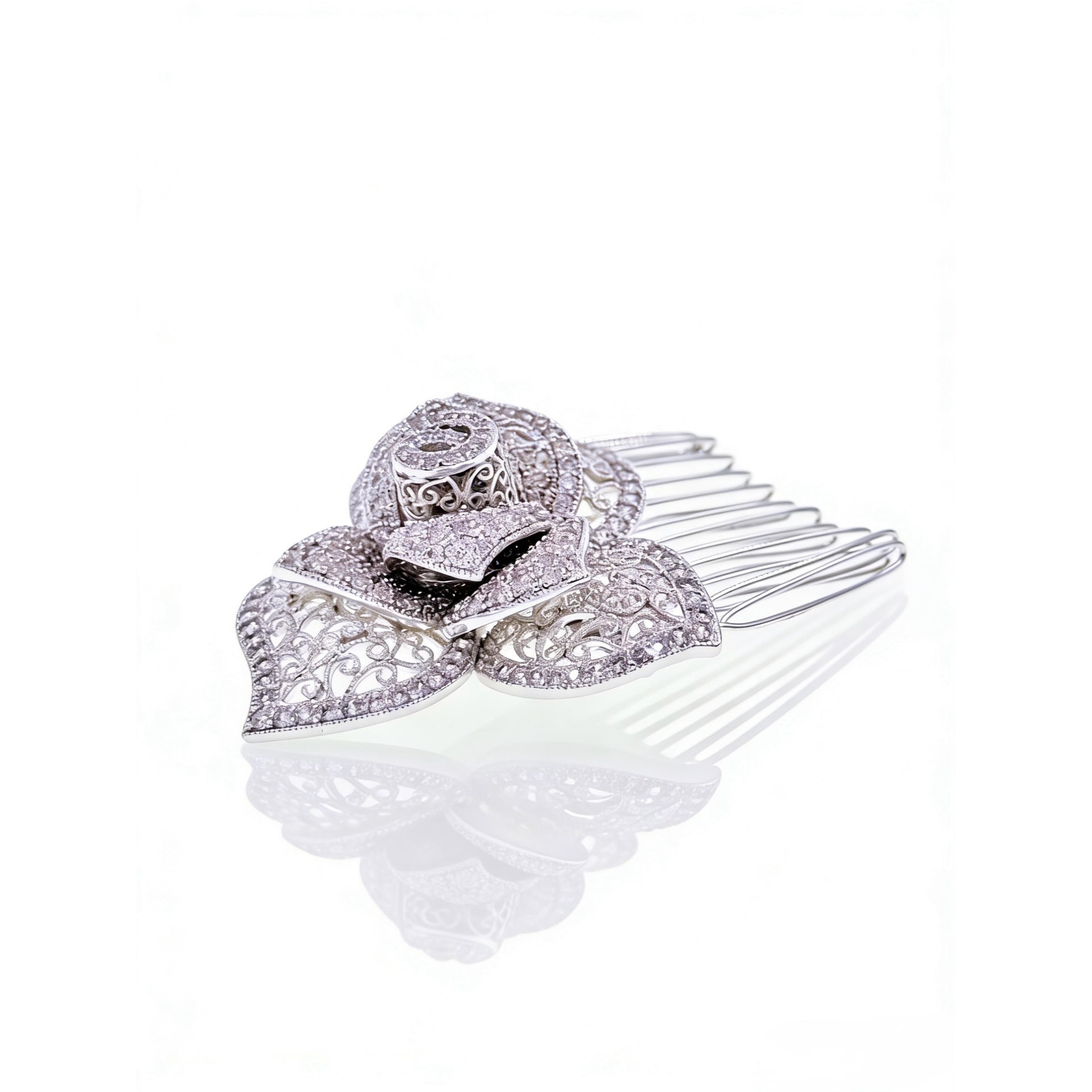 Lumina Layered Rose Micro Pavé Bridal Hair Comb - MOGHANT