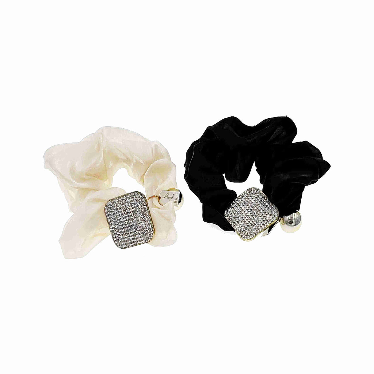 Chandra Toor Handmade Fabric Scrunchie Ponytail Holder Hair Rope Tie Austrian Crystal E39