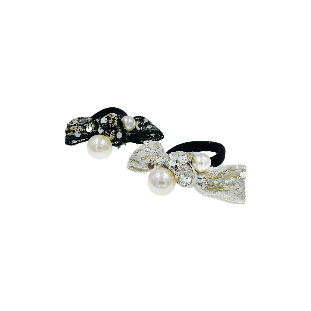 Virginia Wilcher Handmade Bow Ponytail Holder Scrunchie Pearl Beads E28