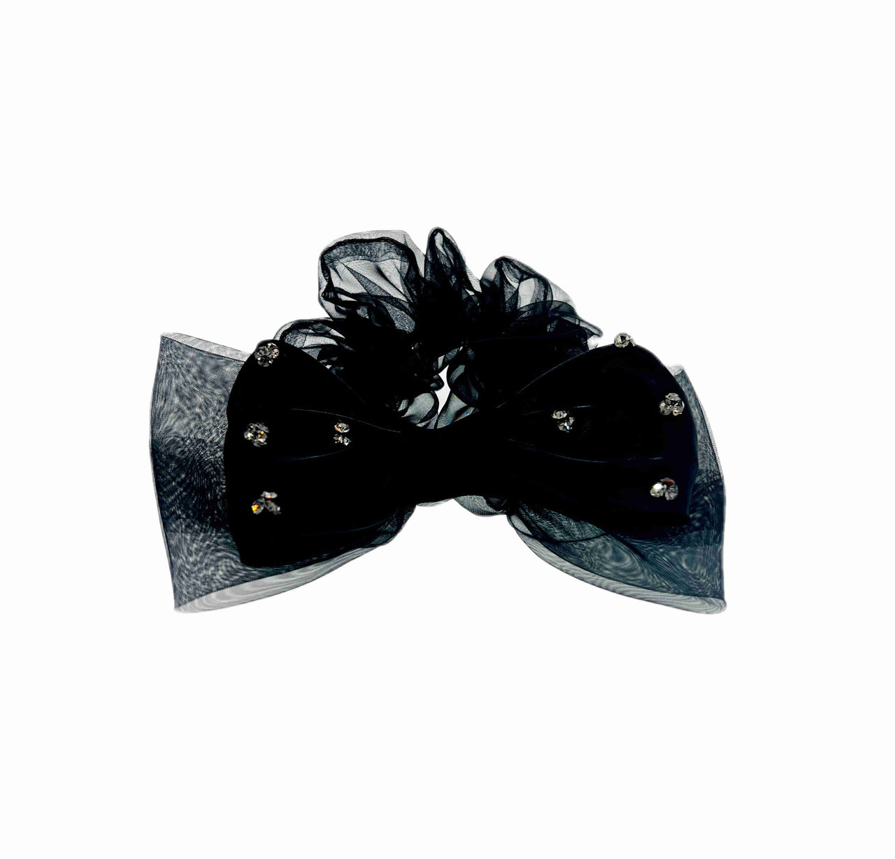 Kanti Guha Handmade Fabric Bow Scrunchie Ponytail Holder  Austrian Crystal E42