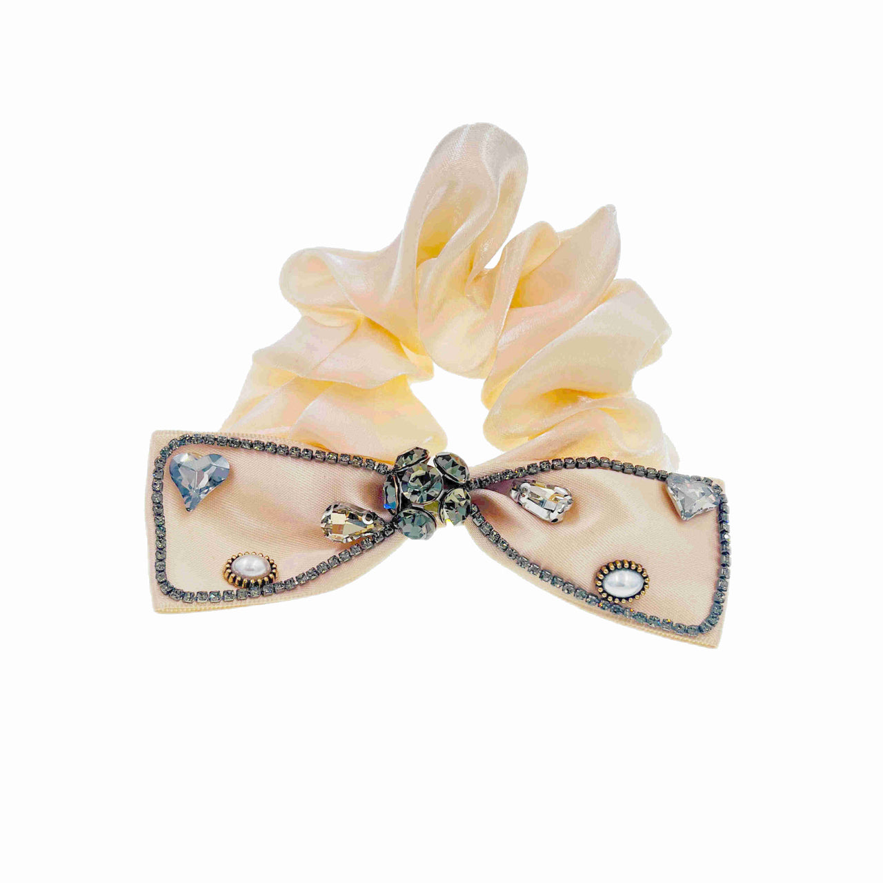 Amandine Cloutier Handmade Fabric Bow Scrunchie Ponytail Holder  Austrian Crystal E20