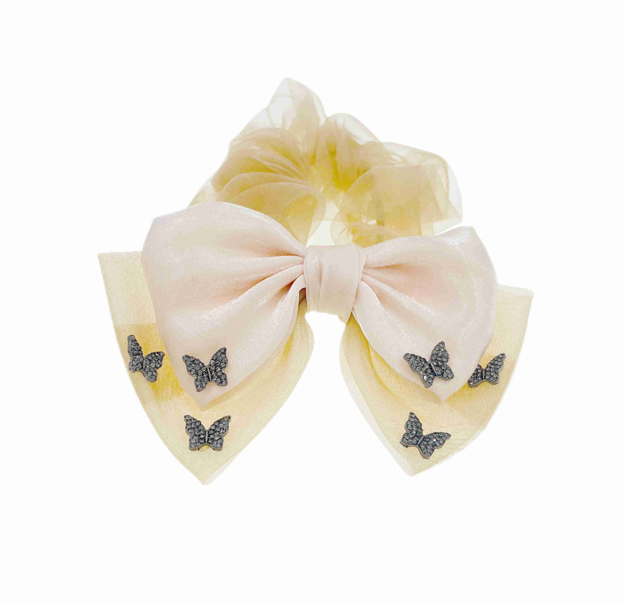 Kanti Guha Handmade Fabric Bow Butterfly Scrunchie Ponytail Holder  Austrian Crystal E43