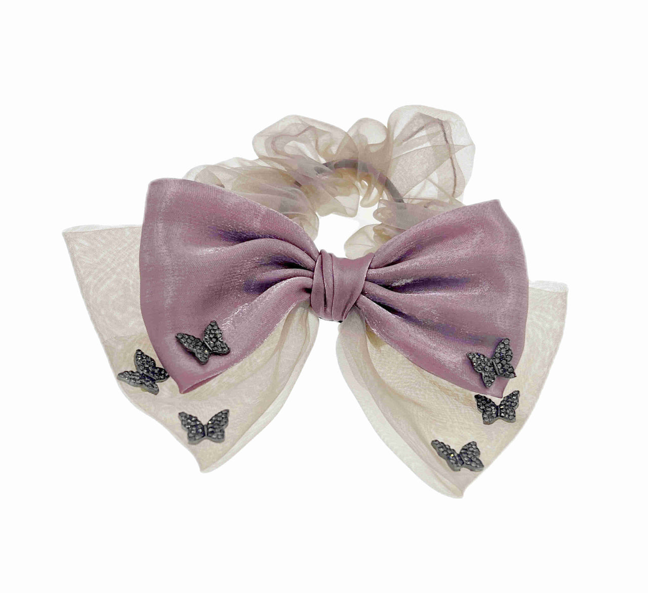 Kanti Guha Handmade Fabric Bow Butterfly Scrunchie Ponytail Holder  Austrian Crystal E43