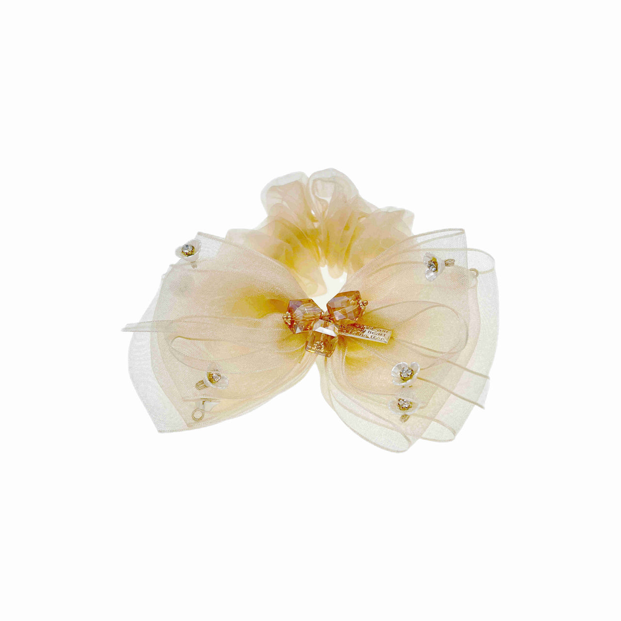 Khushi Kaur Handmade Fabric Bow Scrunchie Ponytail Holder Hair Rope Beads Pearl Flowers E37