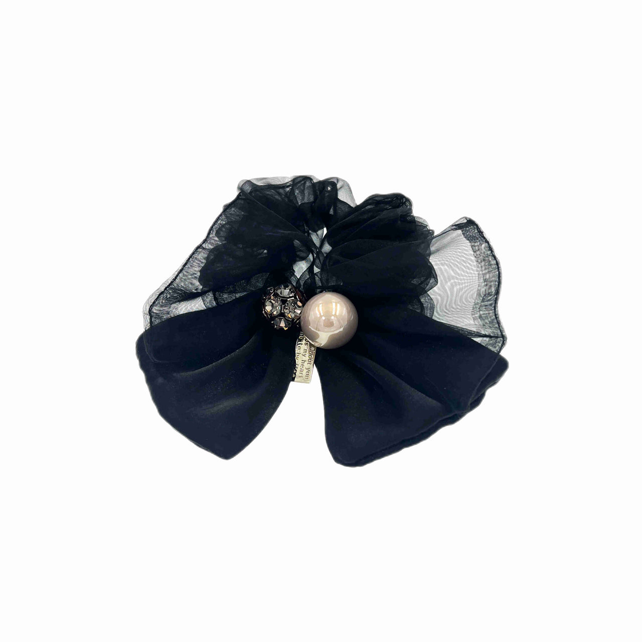 Suzette Bouchard Handmade Fabric Bow Scrunchie Ponytail Holder Hair Rope Tie Austrian Crystal Pearl  E19