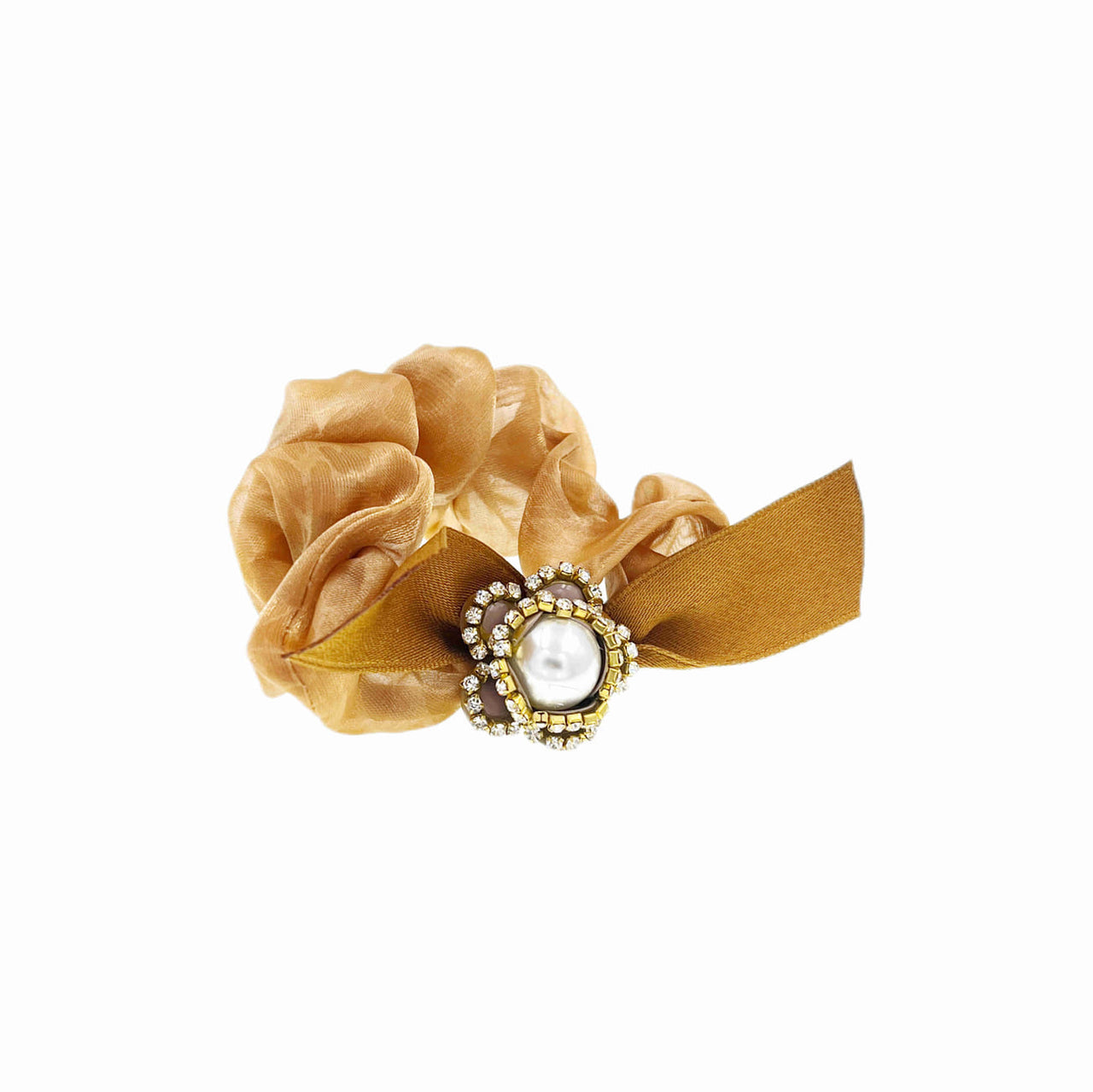 Camelia Hum Handmade Pearl & Crystal Flower Ponytail Holder Scrunchie Hair Rope Tie  Austrian Crystals E33