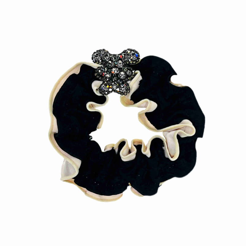 Berdine Travert French Handmade Bear Fabric Scrunchie Hair Rope Tie Ponytail Holder Czech Crystals E38