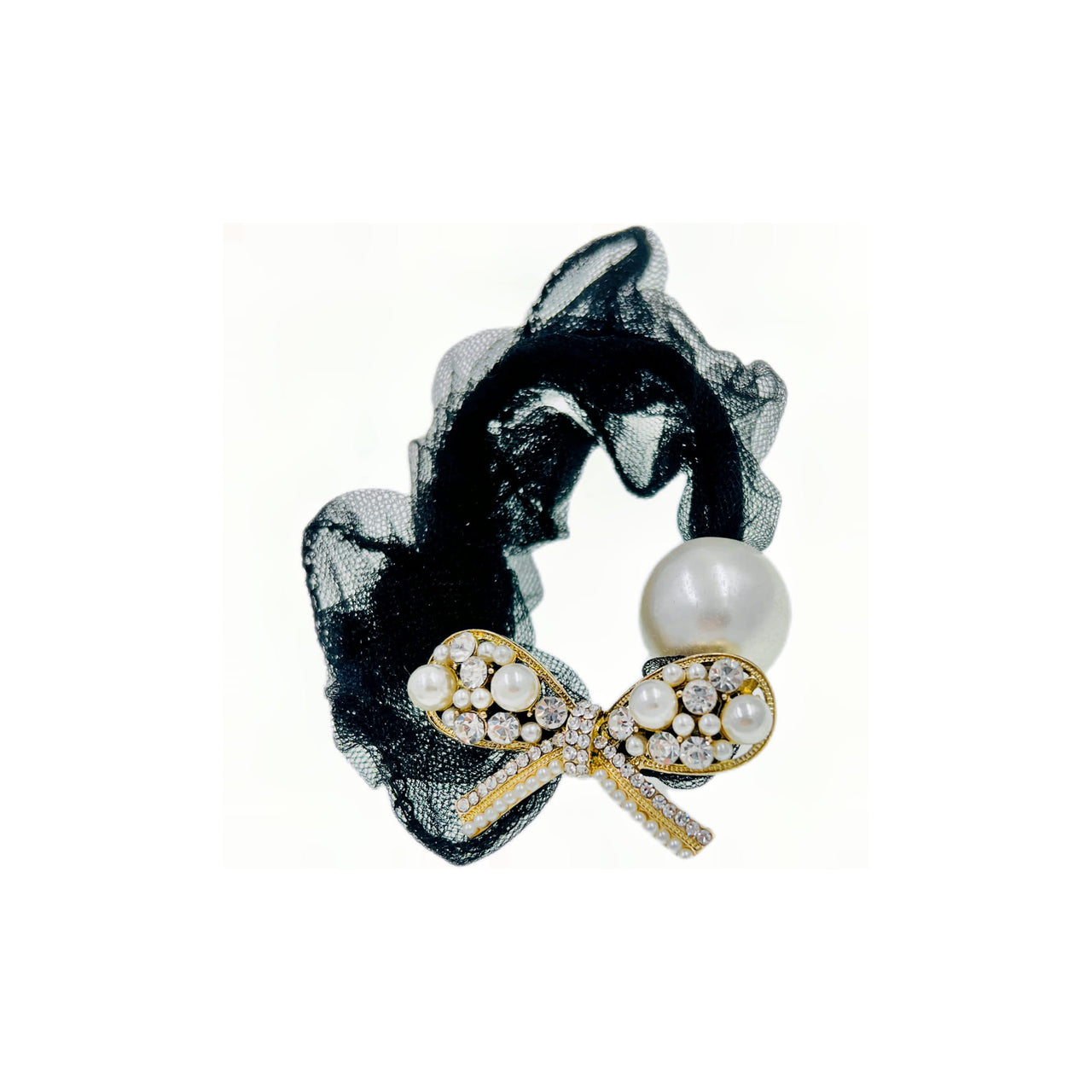 Vivian Craig Handmade Pearl & Crystal Bow Ponytail Holder Scrunchie Hair Rope Tie  Austrian Crystals E8