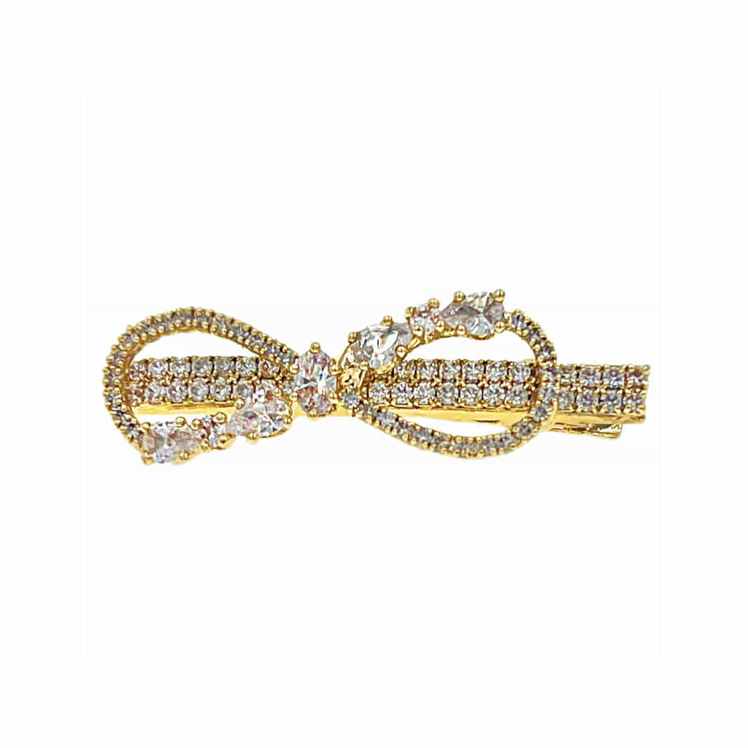 Honey Butler Gold Bow Hair Clip Cubic Zirconia Crystals Clamp Alligator Pelican Beak Hairpin