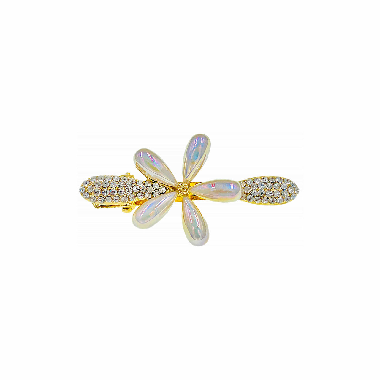 Honey Butler Gold Pearl Flower Hair Clip Cubic Zirconia Crystals Clamp Alligator Pelican Beak Hairpin C4