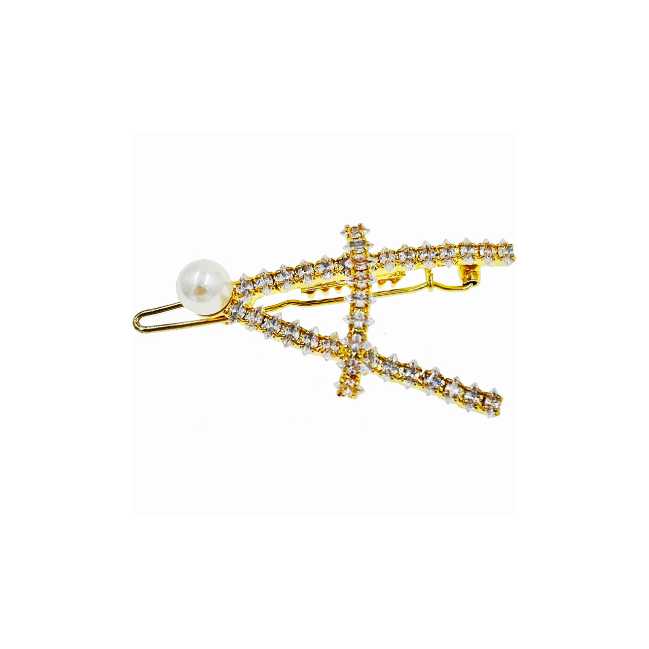 Amorette Fabien Gold Pearl Hair Clip Cubic Zirconia Crystals D11