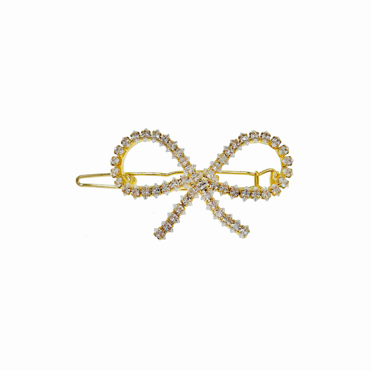 Amorette Fabien Gold Bow Hair Clip Cubic Zirconia Crystals D9
