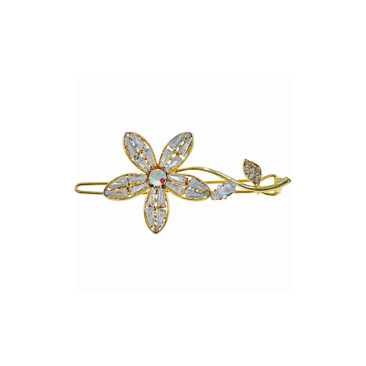 Amorette Fabien Gold Flower Hair Clip Cubic Zirconia Crystals D21