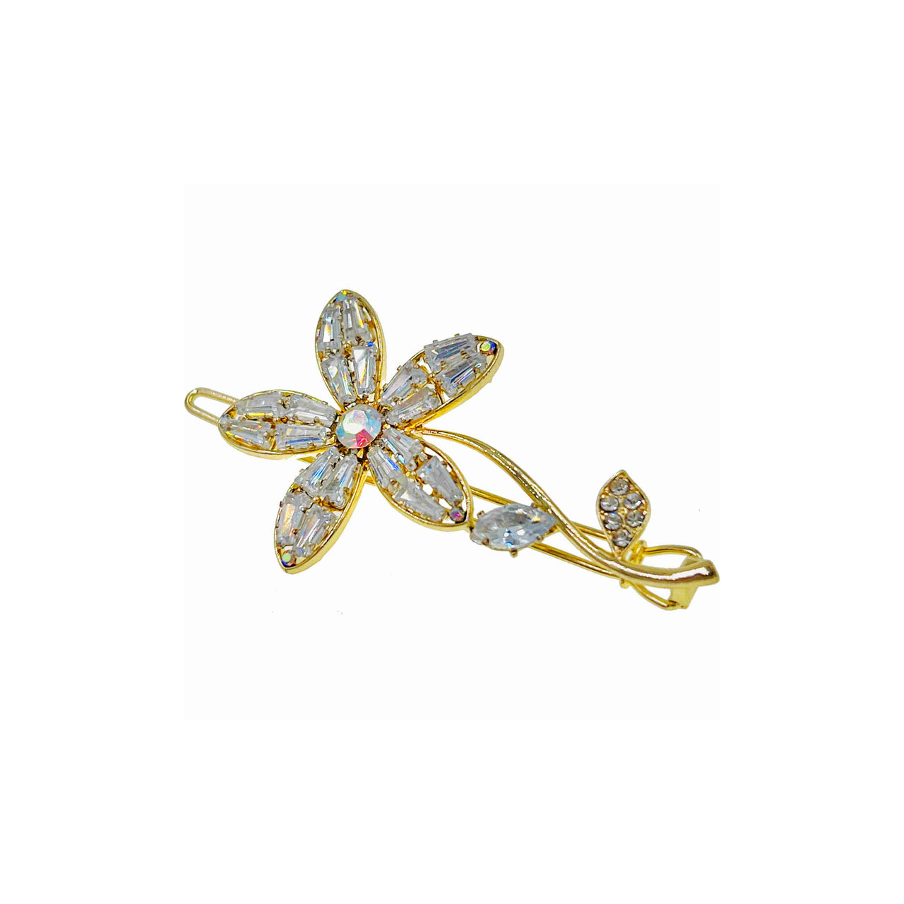 Amorette Fabien Gold Flower Hair Clip Cubic Zirconia Crystals D21