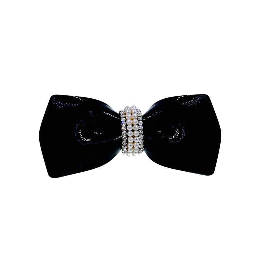 Maggie Cellulose Acetate Bow with Pearl Barrette Austria Crystal
