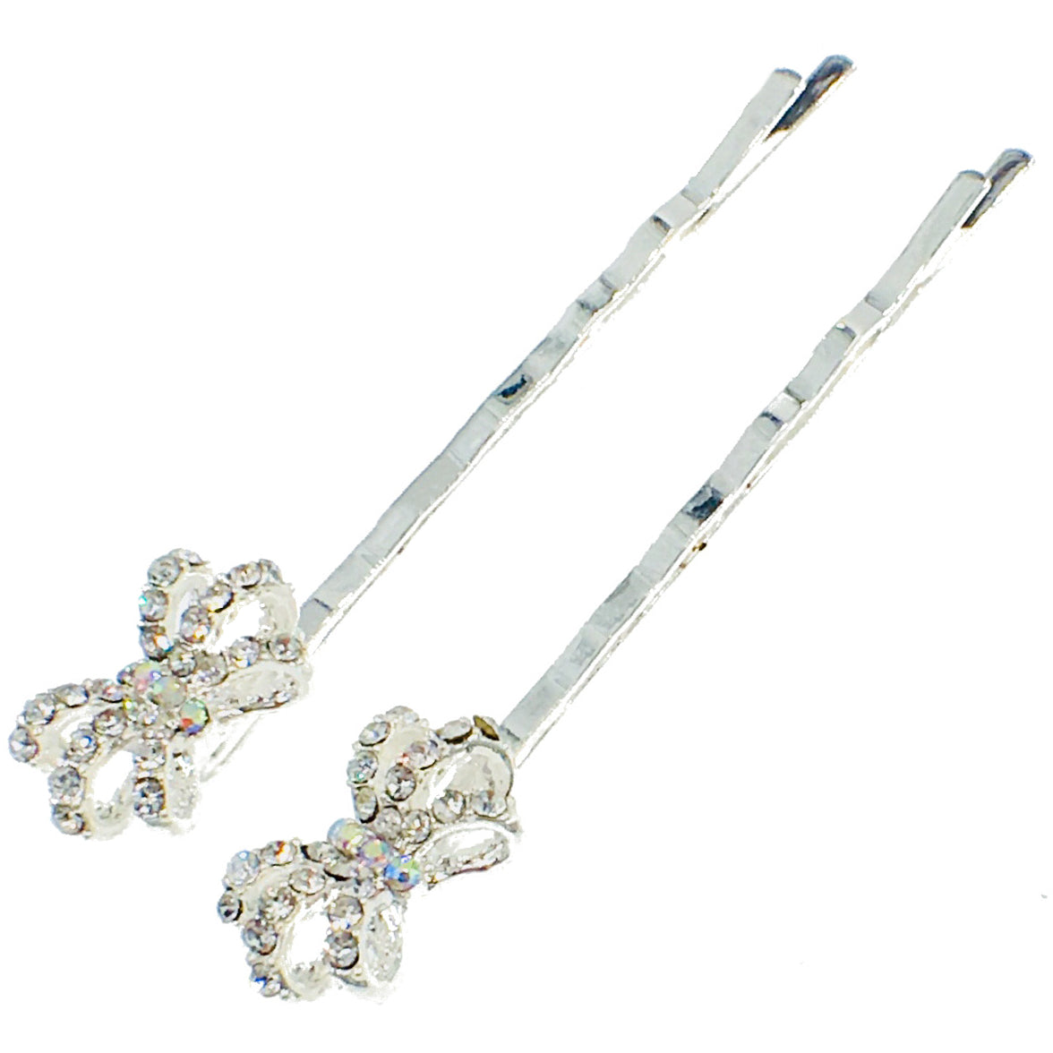 Buttercup Flower Bobby Pin Pair Rhinestone Crystal silver base Clear, Bobby Pin - MOGHANT