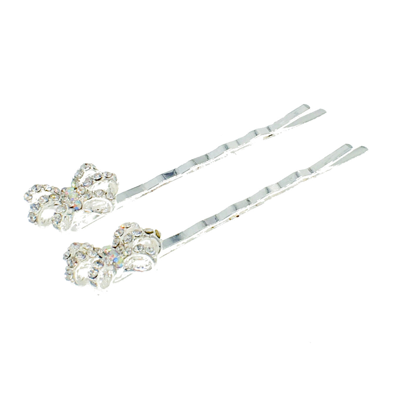 Buttercup Flower Bobby Pin Pair Rhinestone Crystal silver base Clear, Bobby Pin - MOGHANT