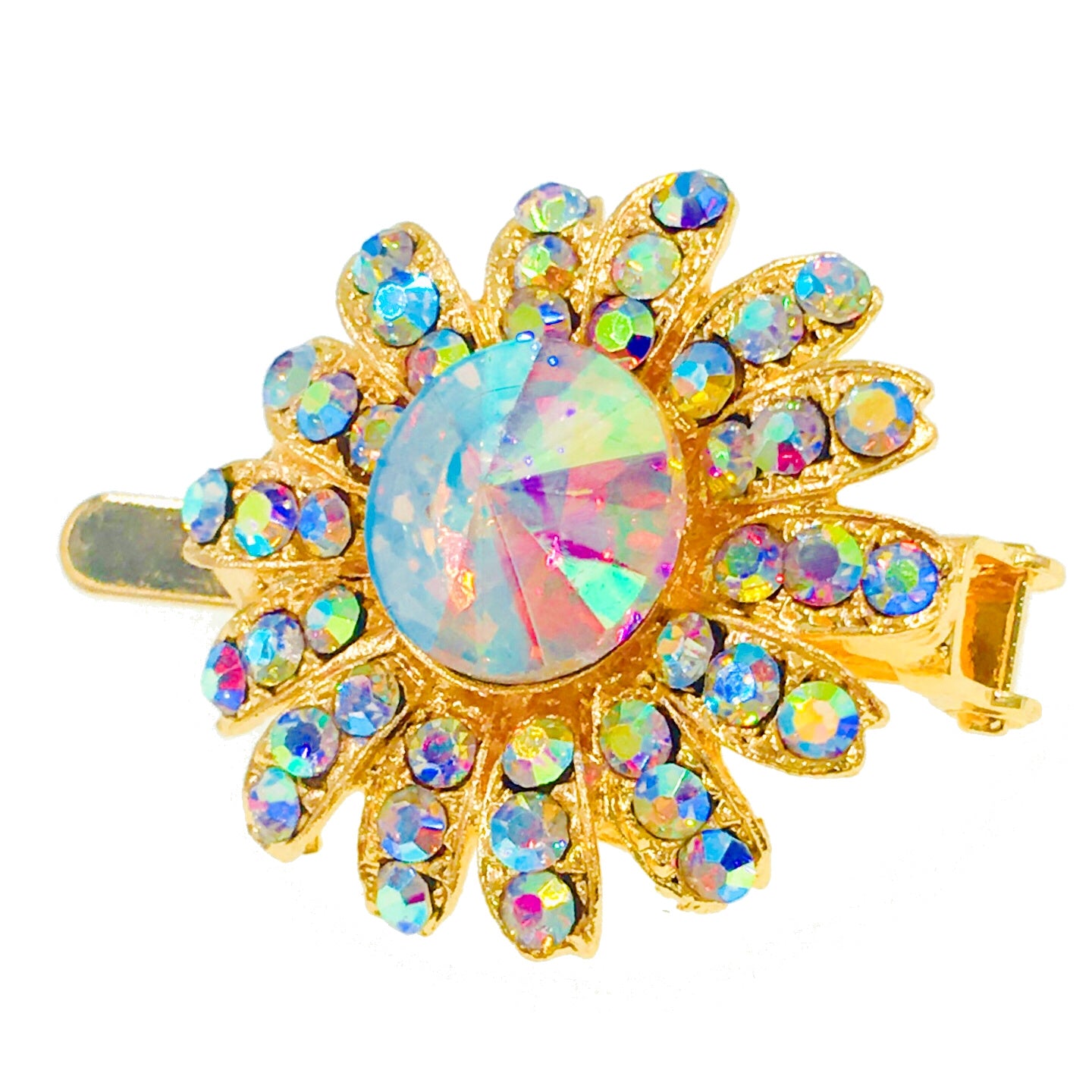 Daisy Flower Magnetic Hair Clip use Rhinestone Crystal gold base, Magnetic Clip - MOGHANT